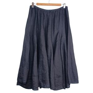 CP Shades Minimalist Lagenlook 100% Linen Black Fanny Sz L Midi Skirt